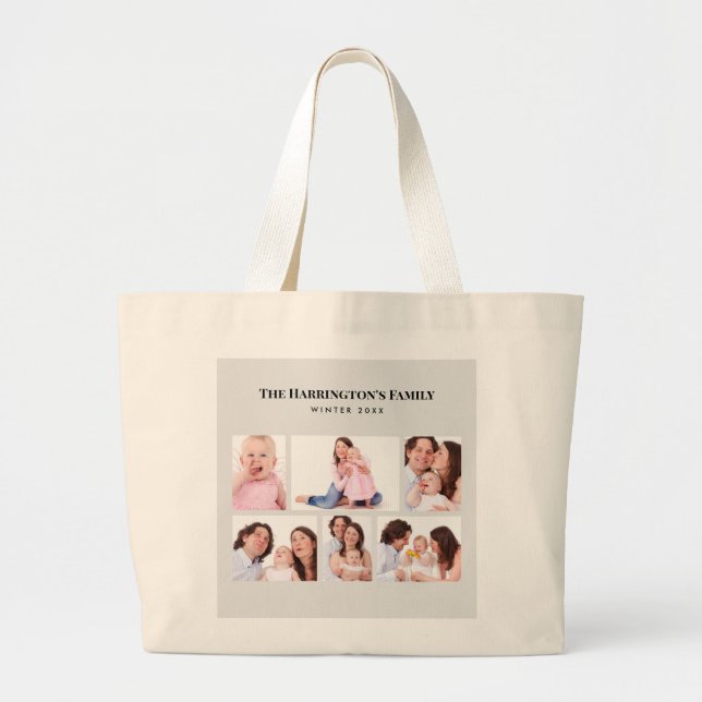 Grand Tote Bag 6 sections Photo personnalisée Cadres gris minimal (Devant)