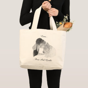 Grand Tote Bag A. loving drawing of girl kissing akita