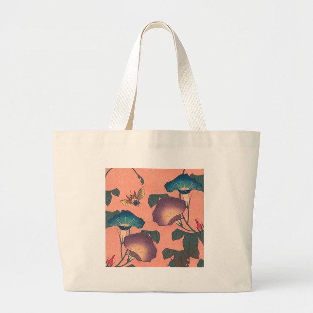 Grand Tote Bag Abeille et Fleur Art japonais asiatique (Devant)