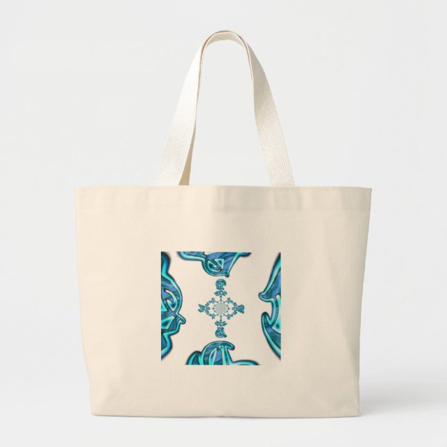 Grand Tote Bag Action Cyan Turquoise Graffiti Abstrait Imprimer (Devant)