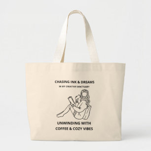 GRAND TOTE BAG AFFICHE D'ART EN LIGNE MINIMALISTE FEMME LISANT & 