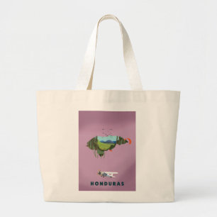 Grand Tote Bag Affiche de voyage carte illustrée du Honduras