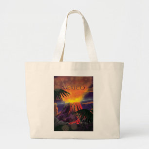 Grand Tote Bag Affiche de voyage du volcan du Mexique