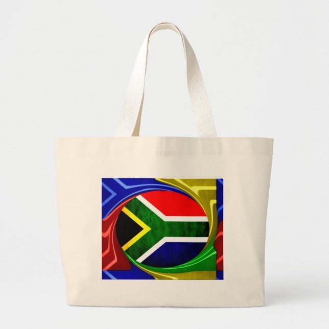 Grand Tote Bag Afrique du Sud Drapeau : Motif dynamique à balayag (Devant)