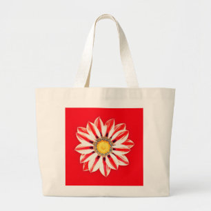 Grand Tote Bag Afrique / Gazania - Rouge et blanc rayé