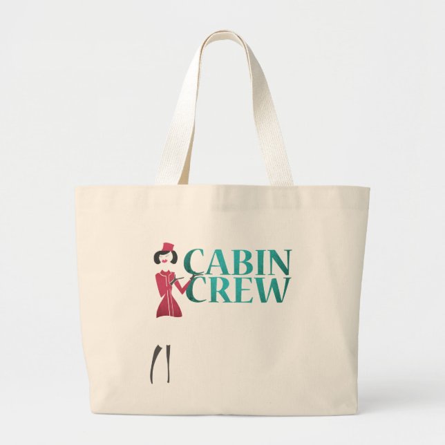 Grand Tote Bag Agent de bord avec typographie de l'équipage Cabin (Devant)