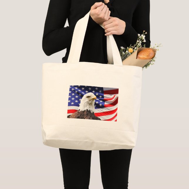Grand Tote Bag Aigle Bald Sur Le Drapeau Américain (Devant (produit))