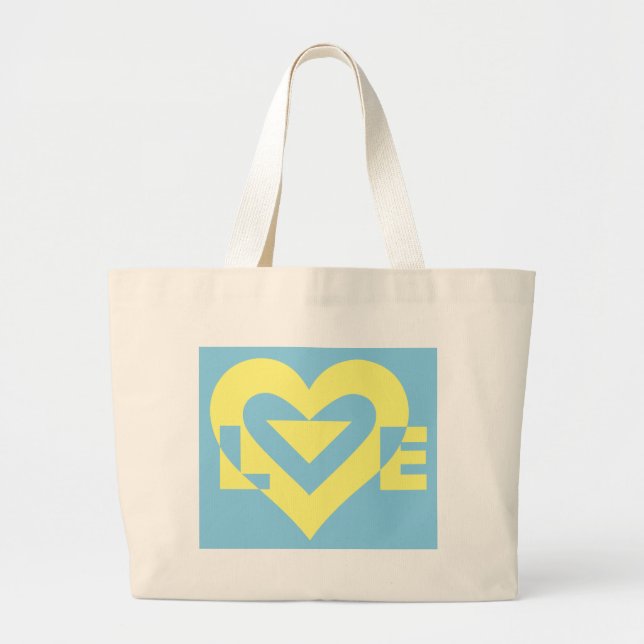 Grand Tote Bag Aimer jaune sur bleu (Devant)