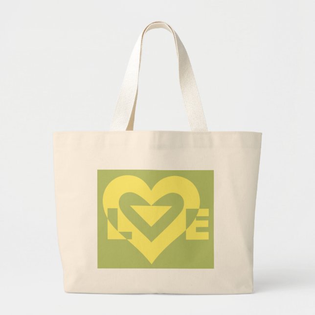 Grand Tote Bag Aimer Jaune sur Sage Green (Devant)