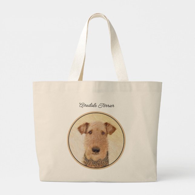 Grand Tote Bag Airedale Terrier Peinture mignonne Chien original  (Dos)