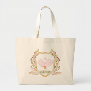 Grand Tote Bag Ajouter un nom Preppy Pink Pickle Ball Personnalis