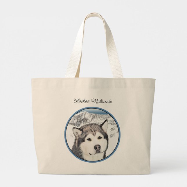 Grand Tote Bag Alaskan Malamute Peinture Mal Mally Sled Chien Art (Dos)