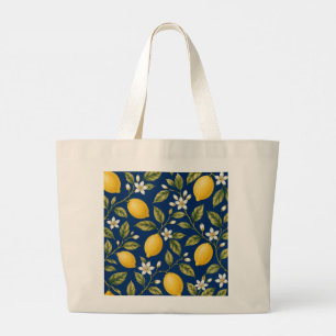 Grand Tote Bag Amalfi Lemon Orchard Blue Botanical Pattern Tote B