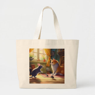 Grand Tote Bag "Amitié des chats et des souris - Rencontre en jou