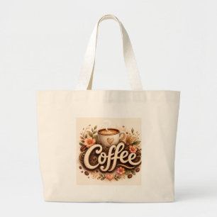 Grand Tote Bag Amour de café floral