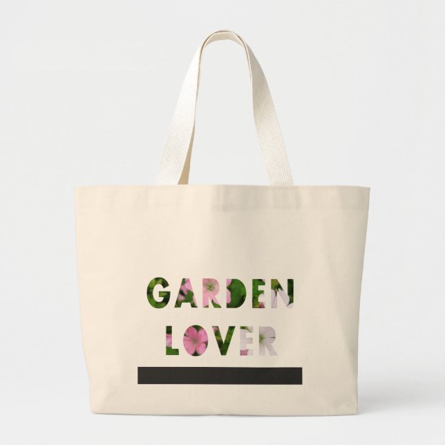 Grand Tote Bag Amoureux des jardins Floral Texte rose blanc vert (Devant)