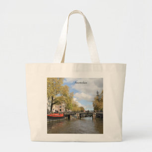 Grand Tote Bag Amsterdam, Canal, Pont, Ménage, Spire de l'église