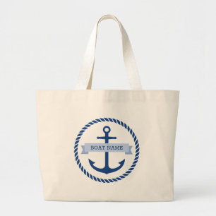 Grand Tote Bag Ancrage bleu et le nom du bateau-frontière de la c