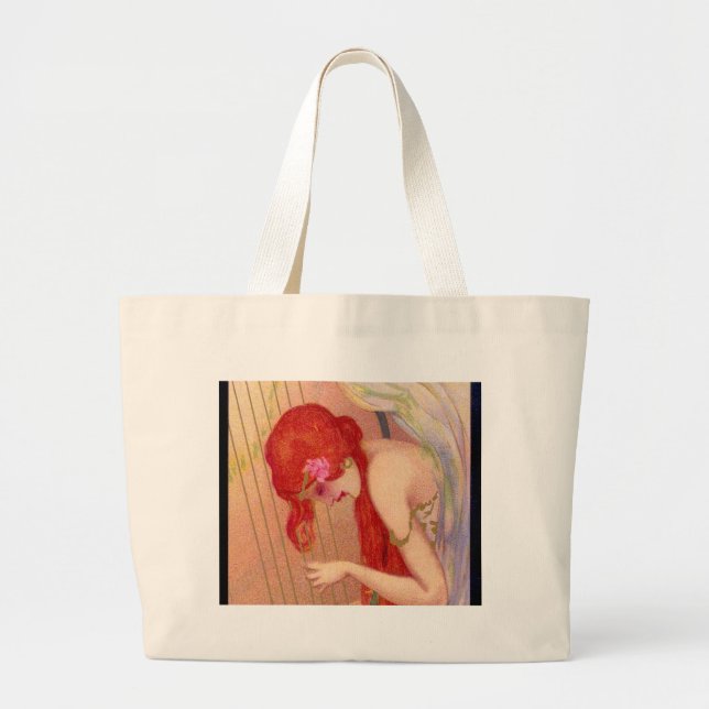 Grand Tote Bag Ange antique doux de roux sur l'harpe (Devant)