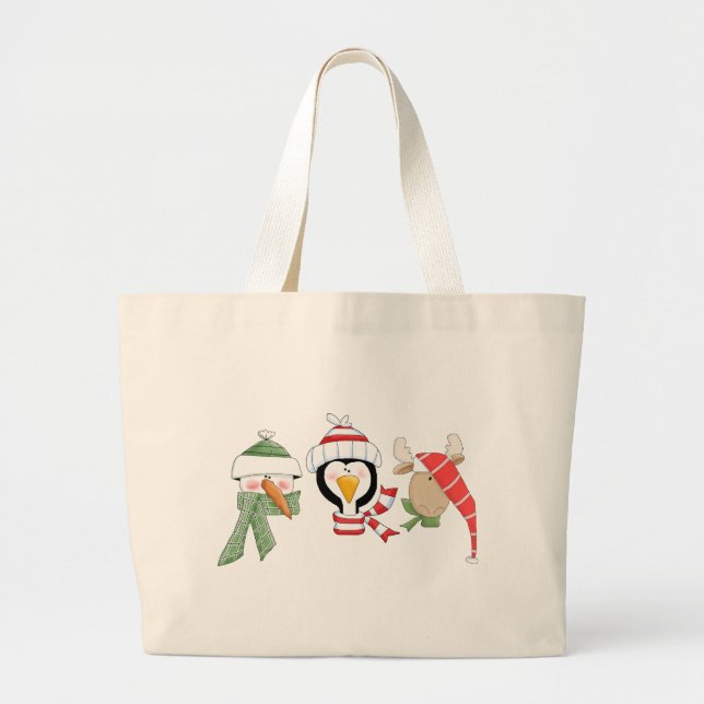 Grand Tote Bag Animaux de trio de Noël (Devant)