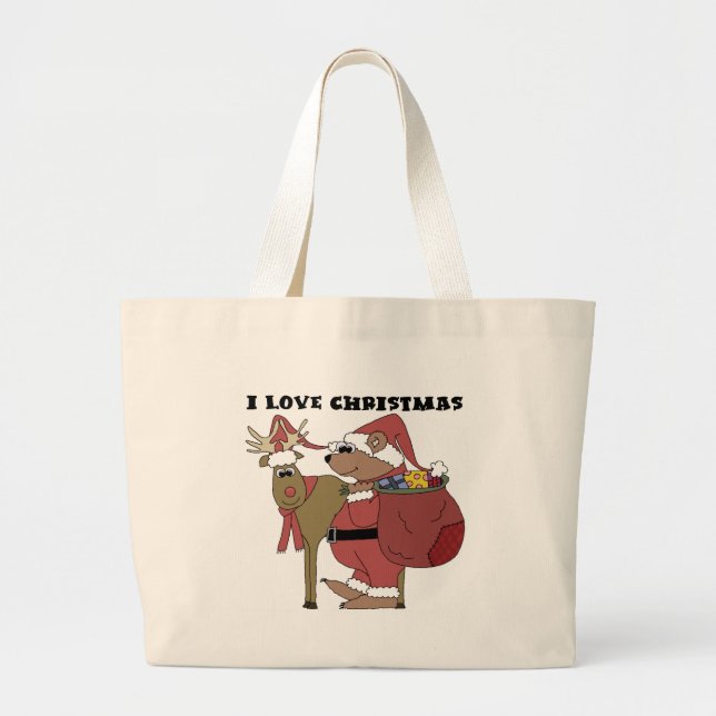 Grand Tote Bag Animaux J'aime T-shirts et cadeaux de Noël (Devant)