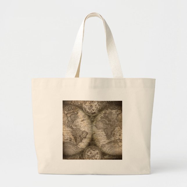 Grand Tote Bag Antique Historique Ancien Monde Atlas Continents (Devant)