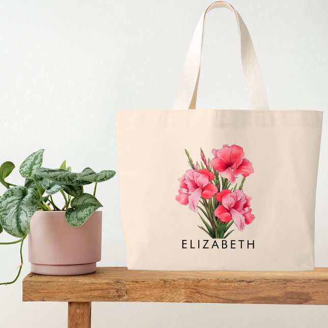 Grand Tote Bag Août Mois de la naissance Fleur Customisée cadeau  (Créateur téléchargé)