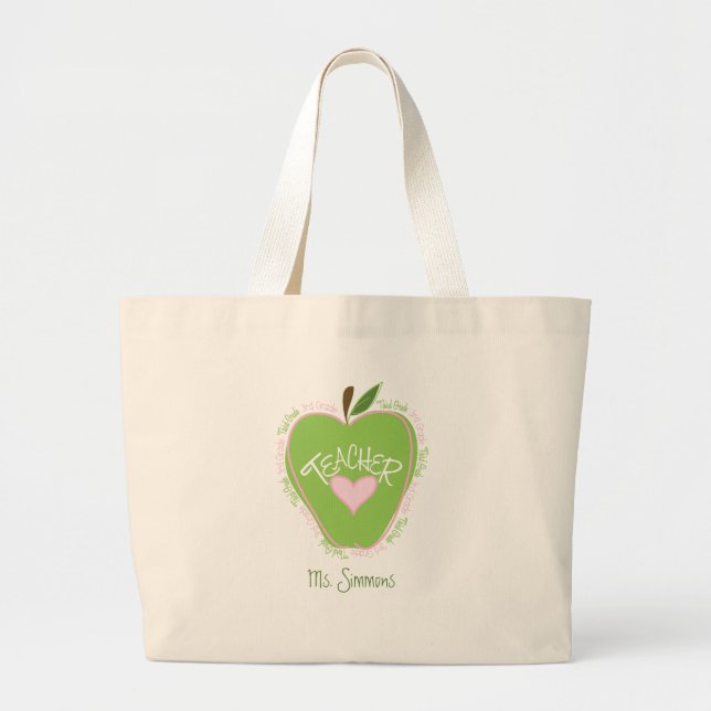 Grand Tote Bag Apple rose et vert de troisième professeur de (Devant)