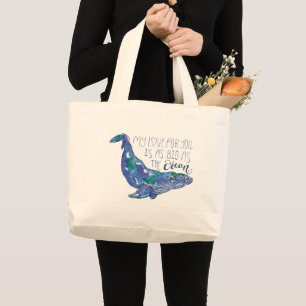 Grand Tote Bag Aquarelle - Amour aussi grand que l'océan