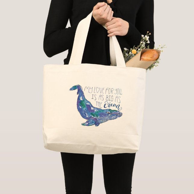 Grand Tote Bag Aquarelle - Amour aussi grand que l'océan (Devant (produit))