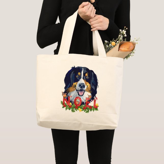 Grand Tote Bag Aquarelle Bernese Mountain Dog Noël (Devant (produit))