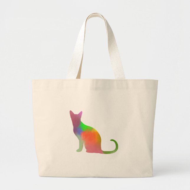 Grand Tote Bag Aquarelle Chat Silhouette (Devant)