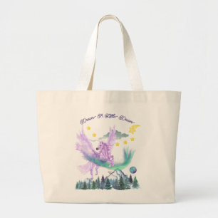 Grand Tote Bag Aquarelle Cheval Volant Au-Dessus Des Montagnes