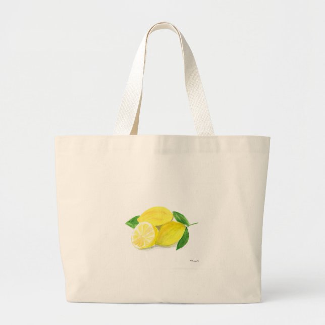 Grand Tote Bag Aquarelle de citron jaune (Devant)