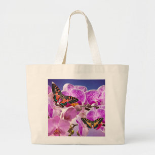 Grand Tote Bag Aquarelle de fleur d'orchidée rose violet