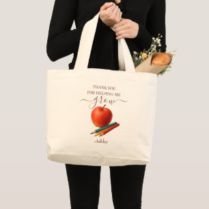 Grand Tote Bag Aquarelle Enseignant Apple - Cadeau Merci