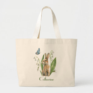 Grand Tote Bag Aquarelle Florale Lapin de Pâques lapin Personnali