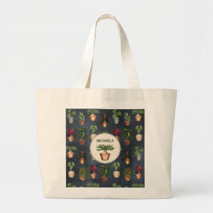 Grand Tote Bag Aquarelle Pointe Plante Terracotta Pots Rustique