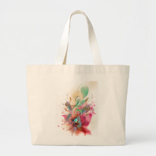 Grand Tote Bag aquarelles cool tonalités à clef triples notes de 
