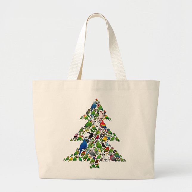 Grand Tote Bag Arbre de Noël du perroquet (Devant)