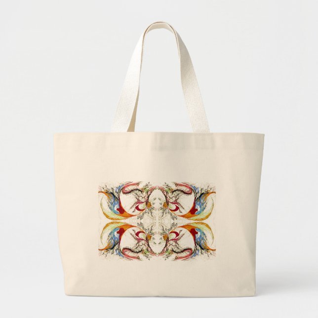Grand Tote Bag Arbres et oiseaux imaginaire (Devant)