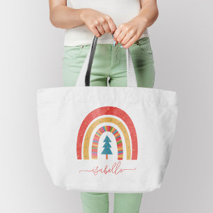 Grand Tote Bag Arc en ciel Noël coloré mignon fun personnalisé T