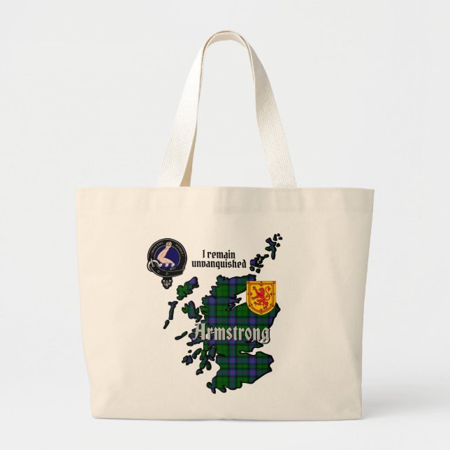 Grand Tote Bag Armstrong Clan Badge & Tartan Carte de l'Écosse (Devant)