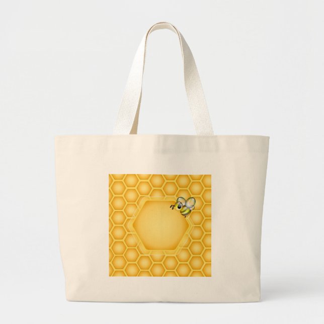 Grand Tote Bag Arrière - plan de nid d'abeilles avec une abeille (Devant)