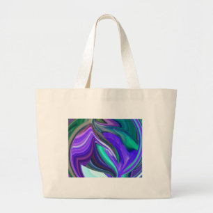 Grand Tote Bag Art Abstrait Purple N Feuille Turquoise