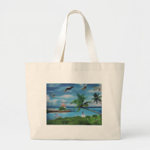 Grand Tote Bag Art de la scène de plage tropicale