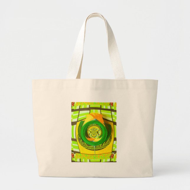 Grand Tote Bag Art graphique rose jaune (Devant)