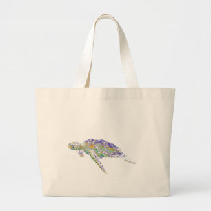 Grand Tote Bag Art moderne de tortue de mer de natation