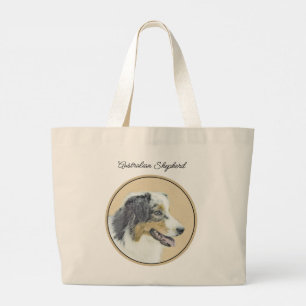 Grand Tote Bag Australian Shepherd Black Tri Peinture Dog Art