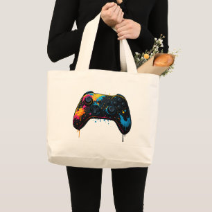 Grand Tote Bag Autocollant de manette de jeu Color Splash 